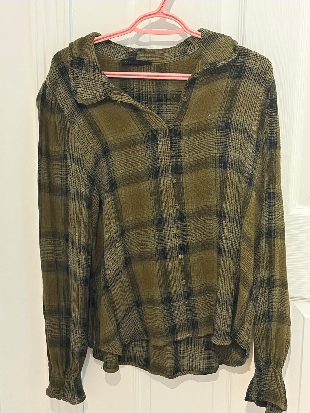 Jane and Delancey Olive and Black Plaid Button-Front Shirt